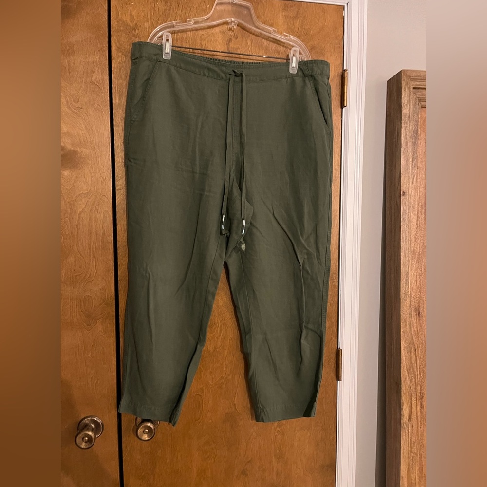J Crew pants, linen blend, olive green. XXL